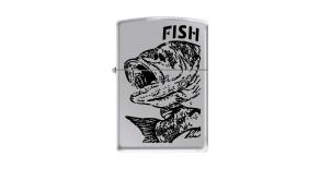 Зажигалка ZIPPO Чёрный окунь, латунь/сталь с покрытием High Polish Chrome, серебристая, 36x12x56 мм